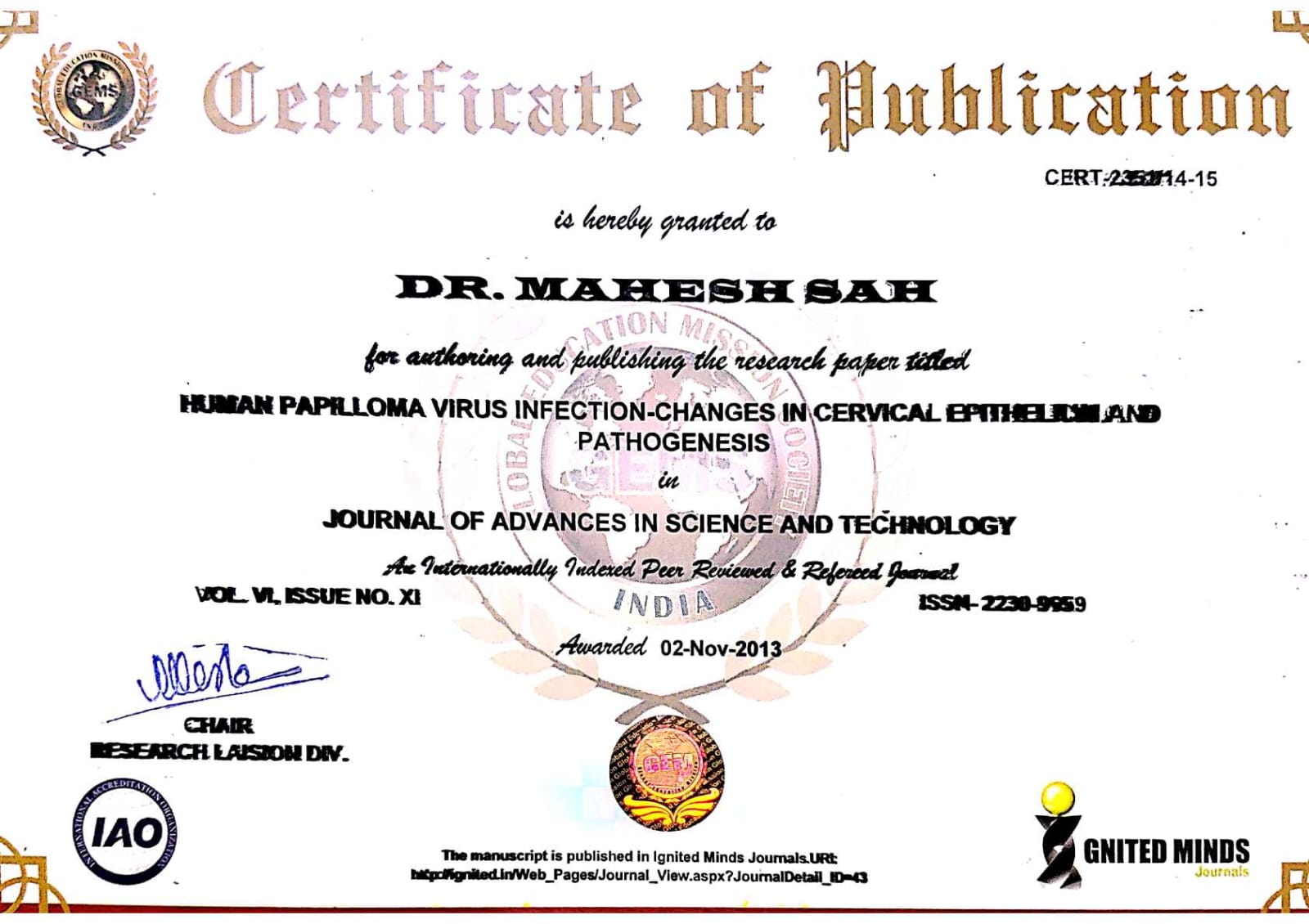 Academic Achievement Certificate 6